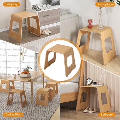 Compact Bamboo Stools Set of 4 with Non-Slip Pads and Smooth Natural Finish