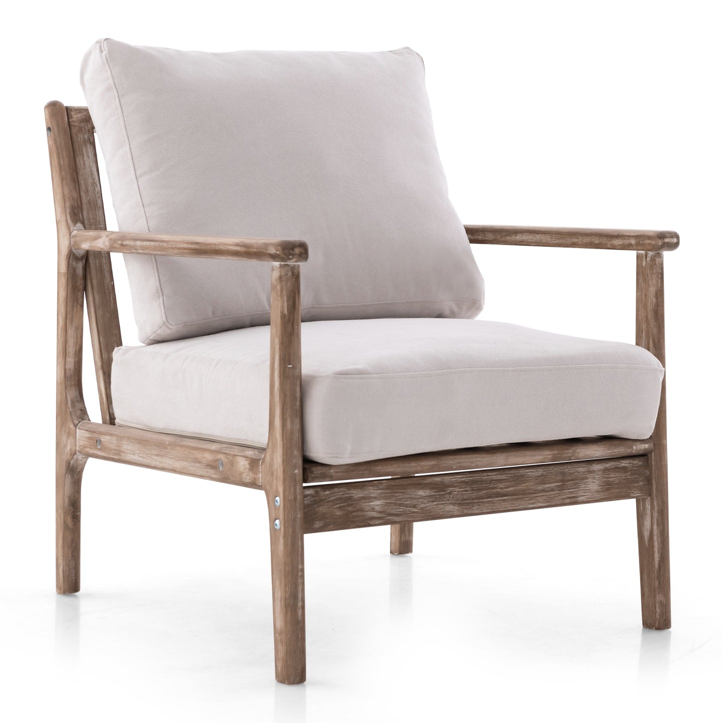 Linen Upholstered Accent Chair with Wooden Frame and Ergonomic Armrests