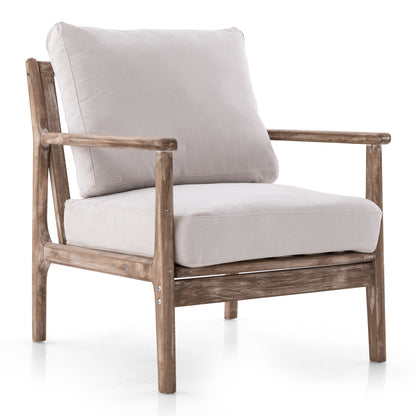 Linen Upholstered Accent Chair with Wooden Frame and Ergonomic Armrests