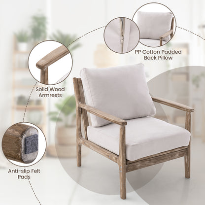 Linen Upholstered Accent Chair with Wooden Frame and Ergonomic Armrests