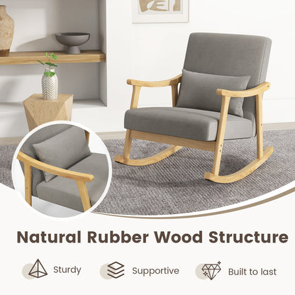 Cozy Linen Rocking Chair with Ergonomic Back and Solid Wood Arms