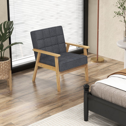 Comfy Accent Chair with Wood Armrests and Upholstered Seat - Grey