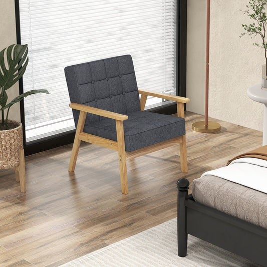 Comfy Accent Chair with Wood Armrests and Upholstered Seat - Grey