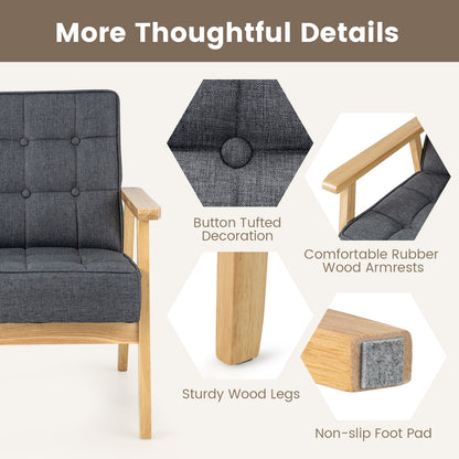 Comfy Accent Chair with Wood Armrests and Upholstered Seat - Grey