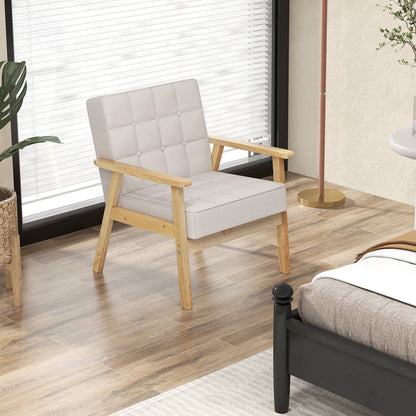 Comfy Accent Chair with Wood Armrests and Upholstered Seat - Beige