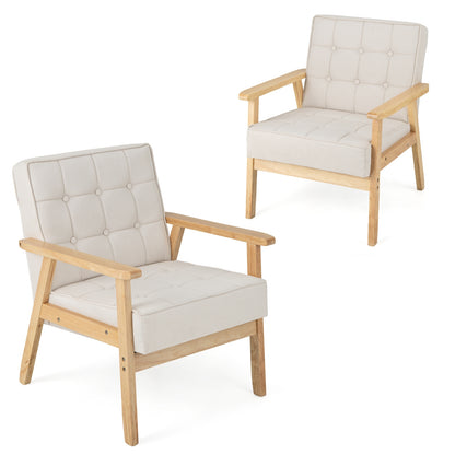 Comfy Accent Chair with Wood Armrests and Upholstered Seat - Beige