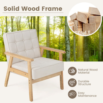 Comfy Accent Chair with Wood Armrests and Upholstered Seat - Beige