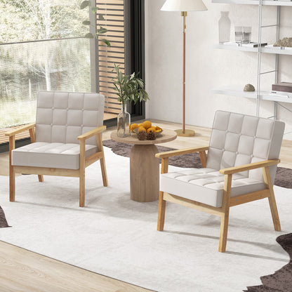 Comfy Accent Chair with Wood Armrests and Upholstered Seat - Beige