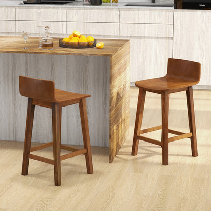 Wooden Bar Stools Set of 2 with Backrest and Footrest in Brown Finish, 24.5 Inch