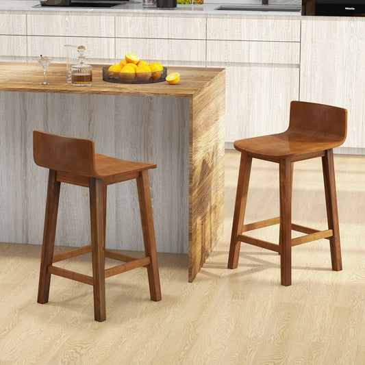 Wooden Bar Stools Set of 2 with Backrest and Footrest in Brown Finish, 24.5 Inch