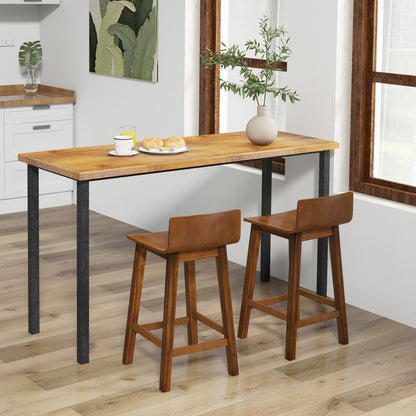 Wooden Bar Stools Set of 2 with Backrest and Footrest in Brown Finish, 24.5 Inch