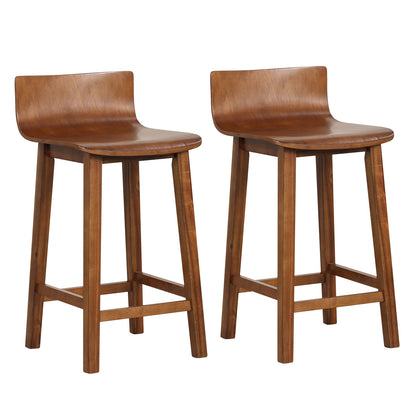 Wooden Bar Stools Set of 2 with Backrest and Footrest in Brown Finish, 24.5 Inch
