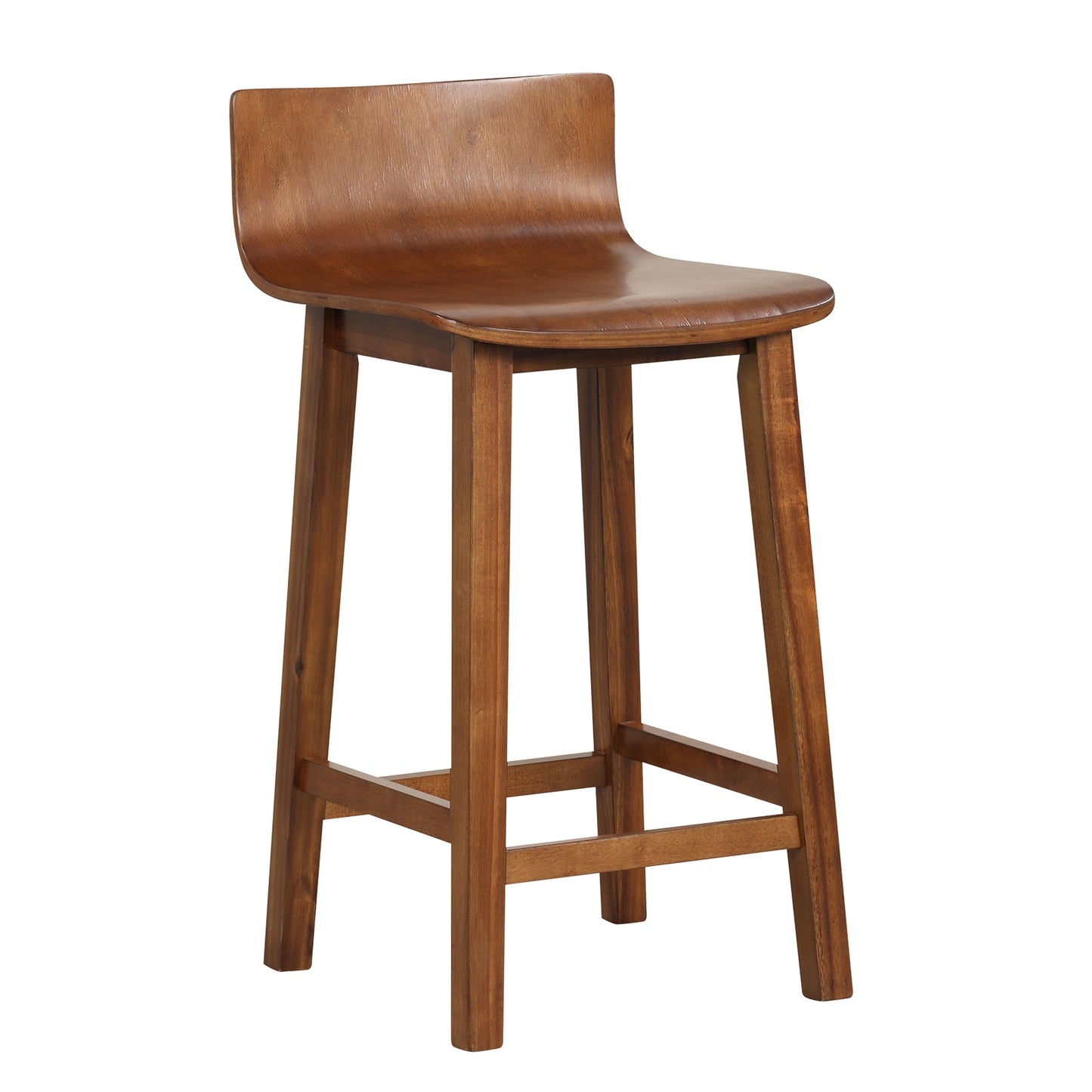 Wooden Bar Stools Set of 2 with Backrest and Footrest in Brown Finish, 24.5 Inch
