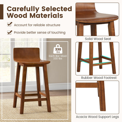 Wooden Bar Stools Set of 2 with Backrest and Footrest in Brown Finish, 24.5 Inch