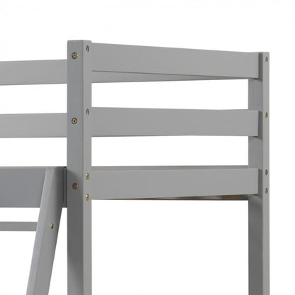 Space-Saving Twin Over Twin Bunk Bed with Storage Drawers and Ladder - Grey
