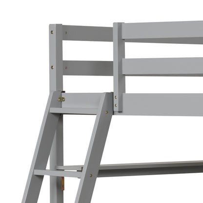 Solid Wood Twin Loft Bed with Desk and Storage Shelves for Kids and Teens - Grey