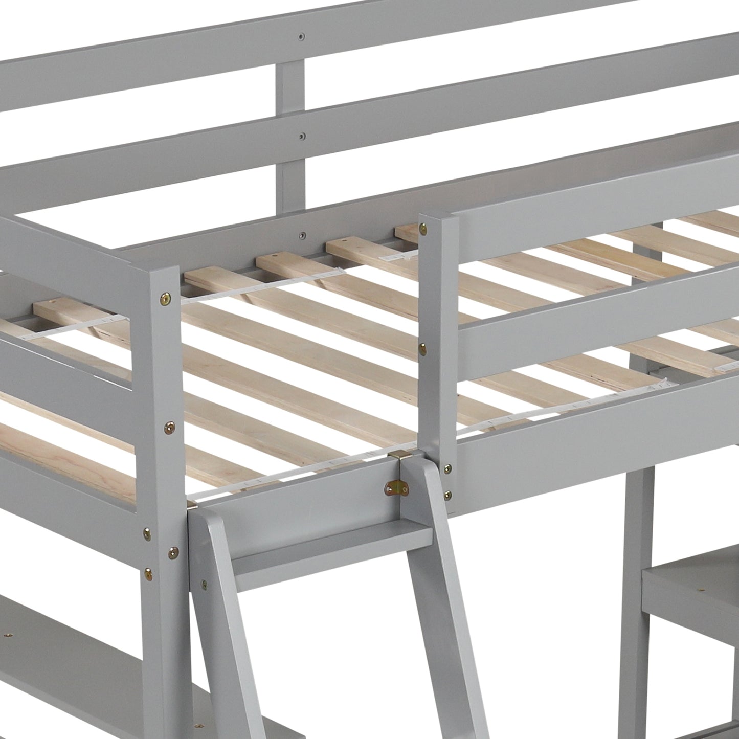 Solid Wood Twin Loft Bed with Desk and Storage Shelves for Kids and Teens - Grey
