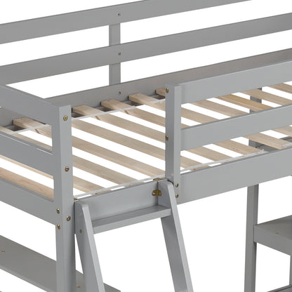 Solid Wood Twin Loft Bed with Desk and Storage Shelves for Kids and Teens - Grey