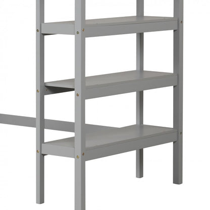 Solid Wood Twin Loft Bed with Desk and Storage Shelves for Kids and Teens - Grey