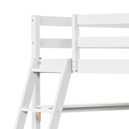 Solid Wood Twin Loft Bed with Desk and Storage Shelves for Kids and Teens - White