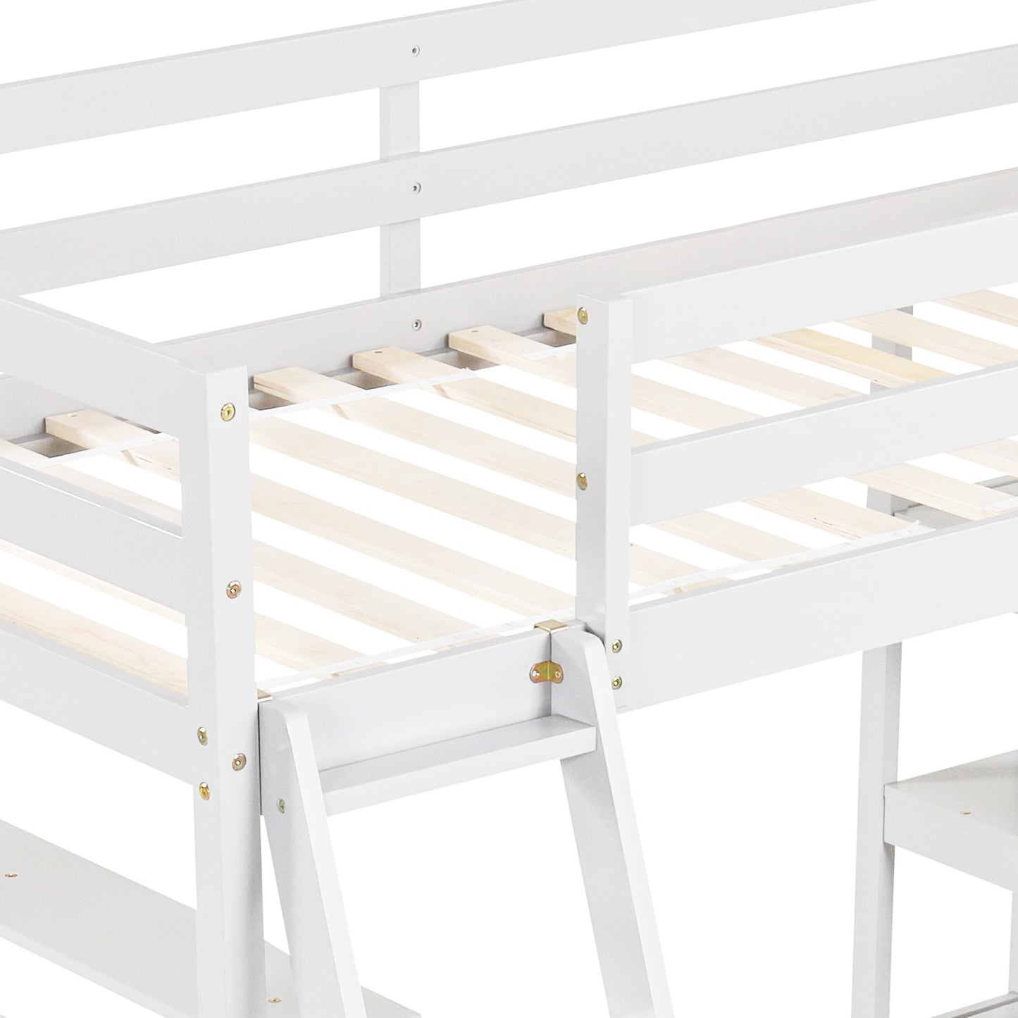 Solid Wood Twin Loft Bed with Desk and Storage Shelves for Kids and Teens - White