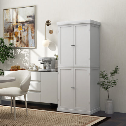 Tall Kitchen Pantry Cabinet with 6 Adjustable Shelves and 4 Doors for Storage and Organization White