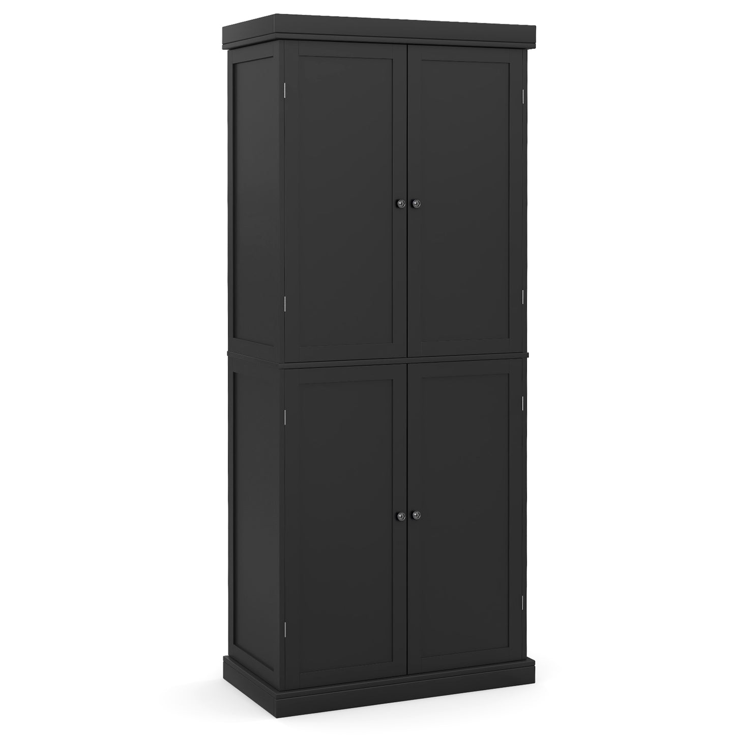 Tall Kitchen Pantry Cabinet with 6 Adjustable Shelves and 4 Doors for Storage and Organization Black