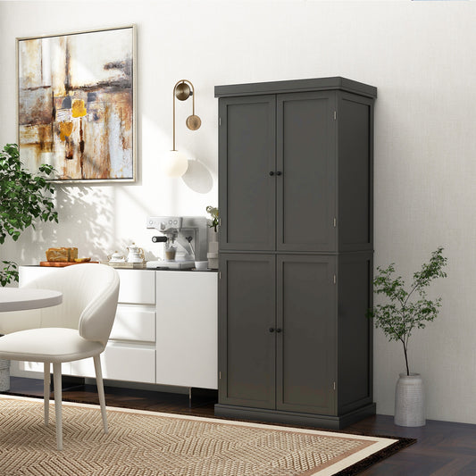 Tall Kitchen Pantry Cabinet with 6 Adjustable Shelves and 4 Doors for Storage and Organization Black