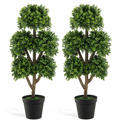 Realistic 45 Inch Artificial Boxwood Ball Tree – Elegant Faux Topiary for Any Space