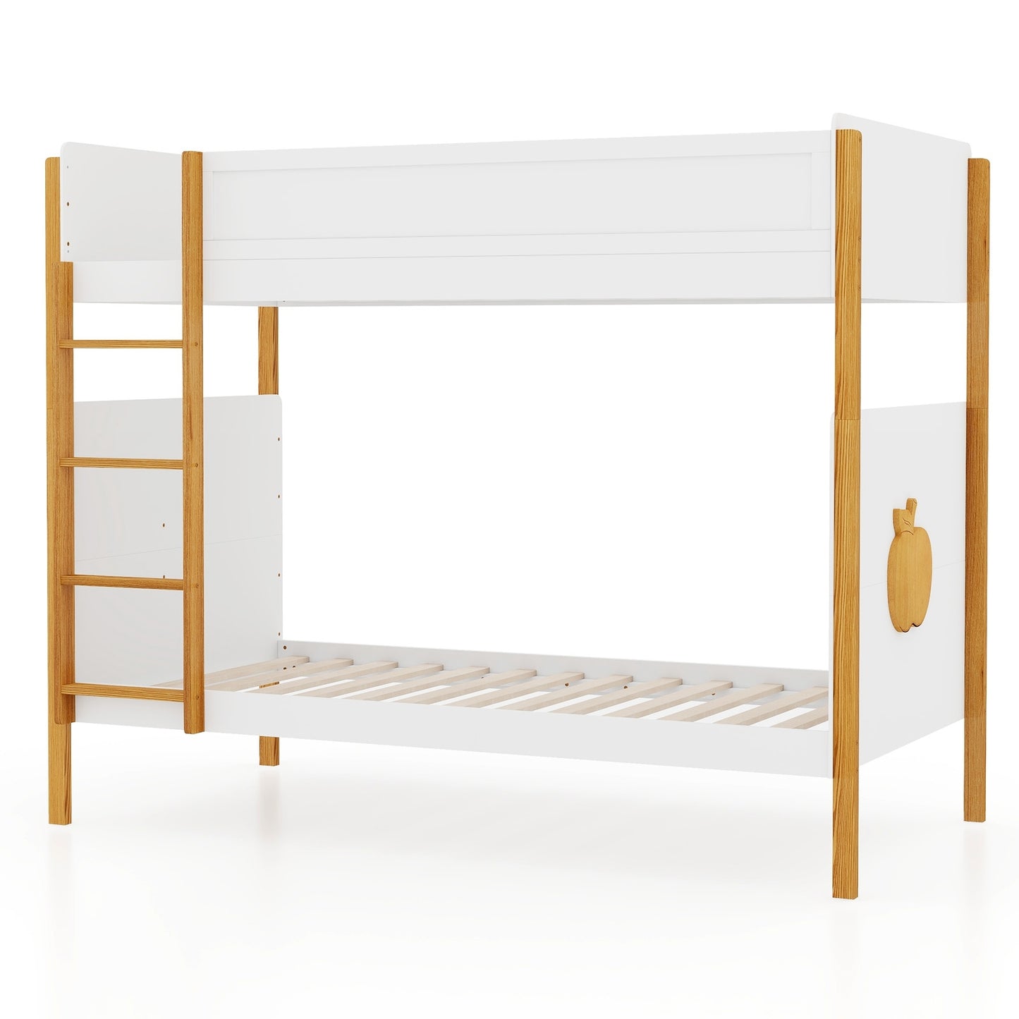 Solid Wood Twin Over Twin Bunk Bed with Safety Guardrails and Ladder