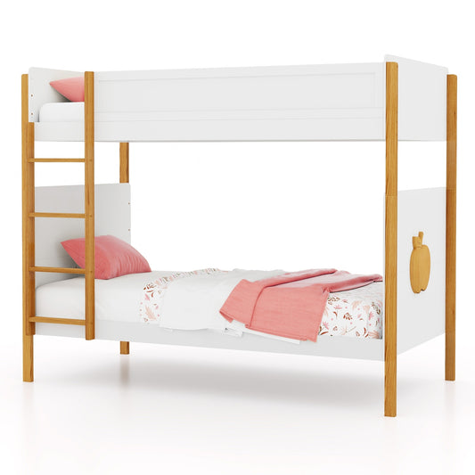 Solid Wood Twin Over Twin Bunk Bed with Safety Guardrails and Ladder