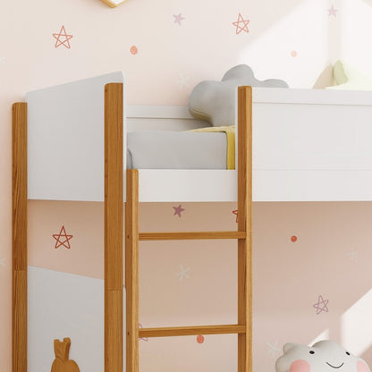 Solid Wood Twin Over Twin Bunk Bed with Safety Guardrails and Ladder