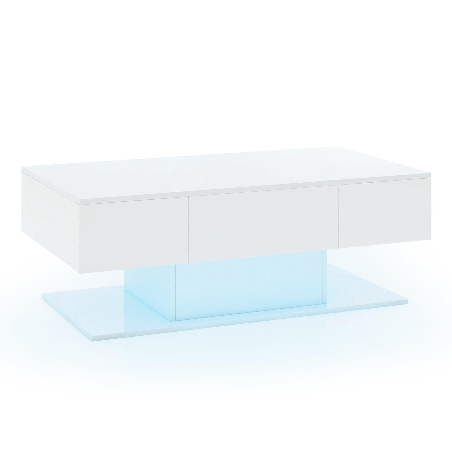 LED Coffee Table with 20 Color Light Modes, High Gloss Finish, 2 Storage Drawers and Open Shelf - White