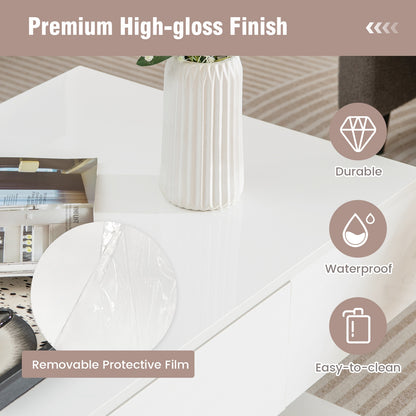 LED Coffee Table with 20 Color Light Modes, High Gloss Finish, 2 Storage Drawers and Open Shelf - White