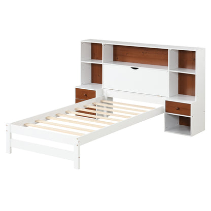 3-in-1 Twin Bed Frame with Storage Headboard and Nightstands – Spacious Storage Solution