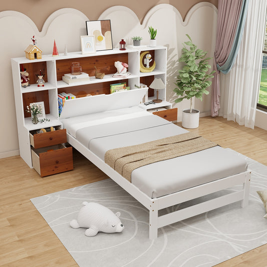 3-in-1 Twin Bed Frame with Storage Headboard and Nightstands – Spacious Storage Solution