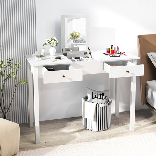 Vanity Desk with Flip Top Mirror, Hidden Storage Compartments and Drawers