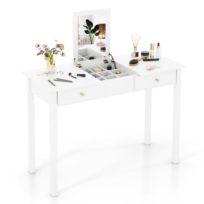Vanity Desk with Flip Top Mirror, Hidden Storage Compartments and Drawers
