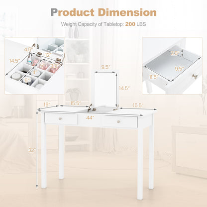 Vanity Desk with Flip Top Mirror, Hidden Storage Compartments and Drawers