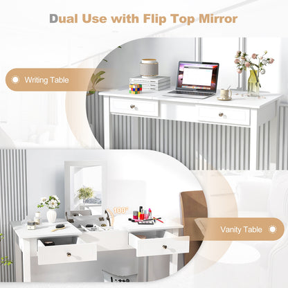 Vanity Desk with Flip Top Mirror, Hidden Storage Compartments and Drawers
