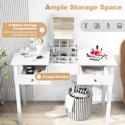 Vanity Desk with Flip Top Mirror, Hidden Storage Compartments and Drawers