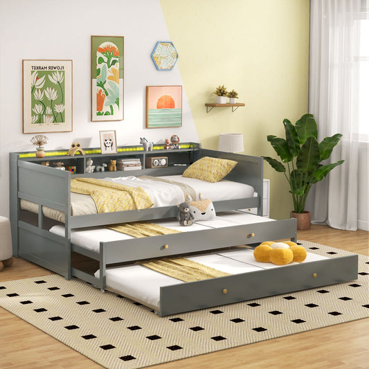 Twin XL Platform Daybed with Storage, Dual Trundles and App-Controlled LED Light