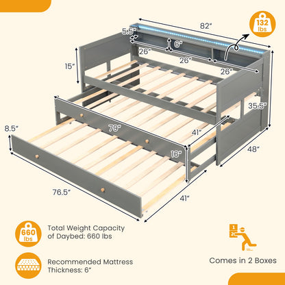 Twin XL Platform Daybed with Storage, Dual Trundles and App-Controlled LED Light
