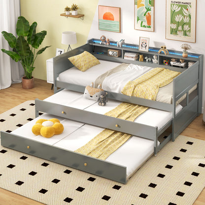 Twin XL Platform Daybed with Storage, Dual Trundles and App-Controlled LED Light