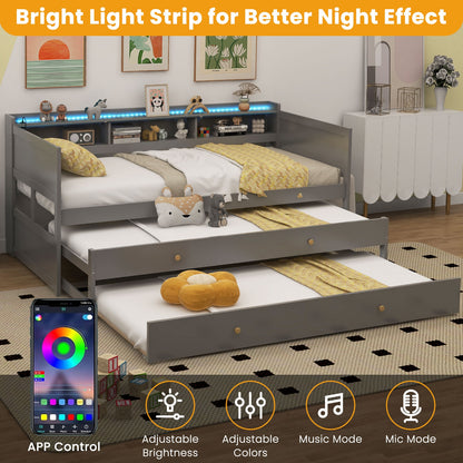 Twin XL Platform Daybed with Storage, Dual Trundles and App-Controlled LED Light