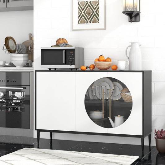 Elegant Sideboard Cabinet with Durable Tempered Glass and Adjustable Storage for Home and Kitchen