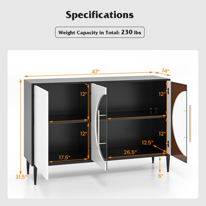 Elegant Sideboard Cabinet with Durable Tempered Glass and Adjustable Storage for Home and Kitchen