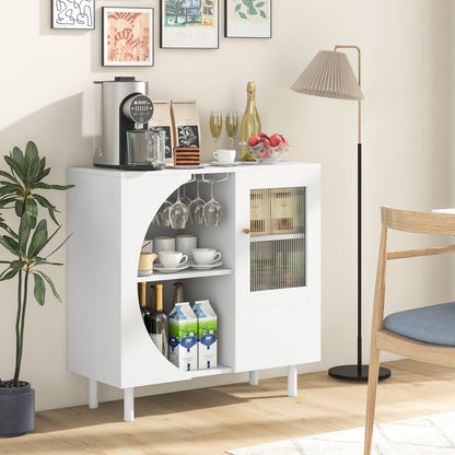 Modern Buffet Cabinet with Glass Door Wine Glass Rack and Storage Drawers for Dining or Living Room