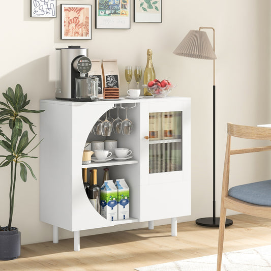 Modern Buffet Cabinet with Glass Door Wine Glass Rack and Storage Drawers for Dining or Living Room