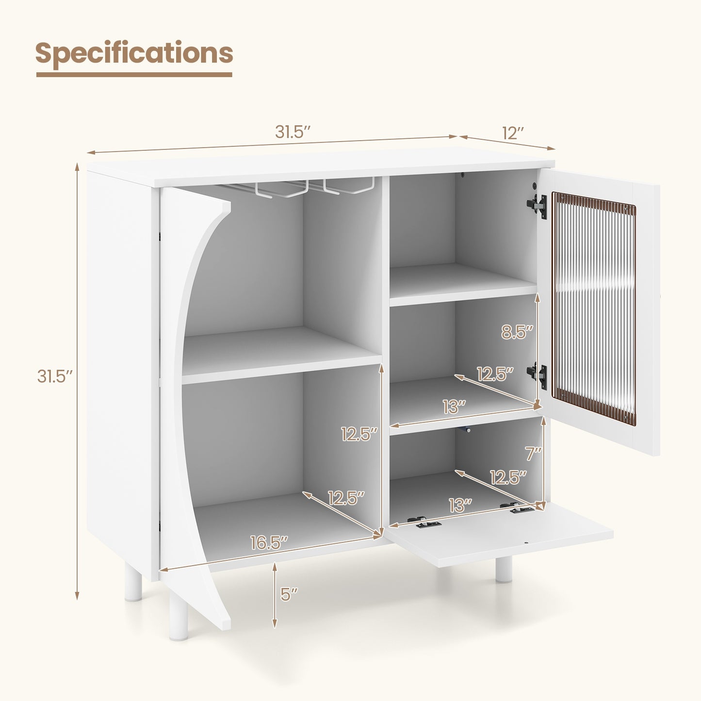 Modern Buffet Cabinet with Glass Door Wine Glass Rack and Storage Drawers for Dining or Living Room